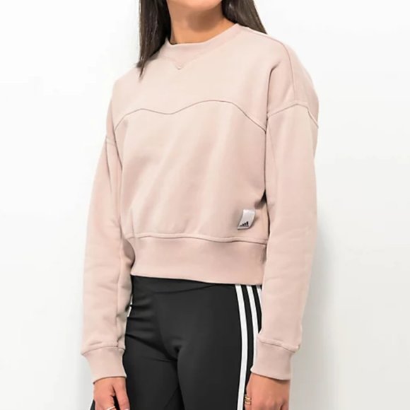 Adidas Taupe Crop Crewneck Sweatshirt - Picture 1 of 7